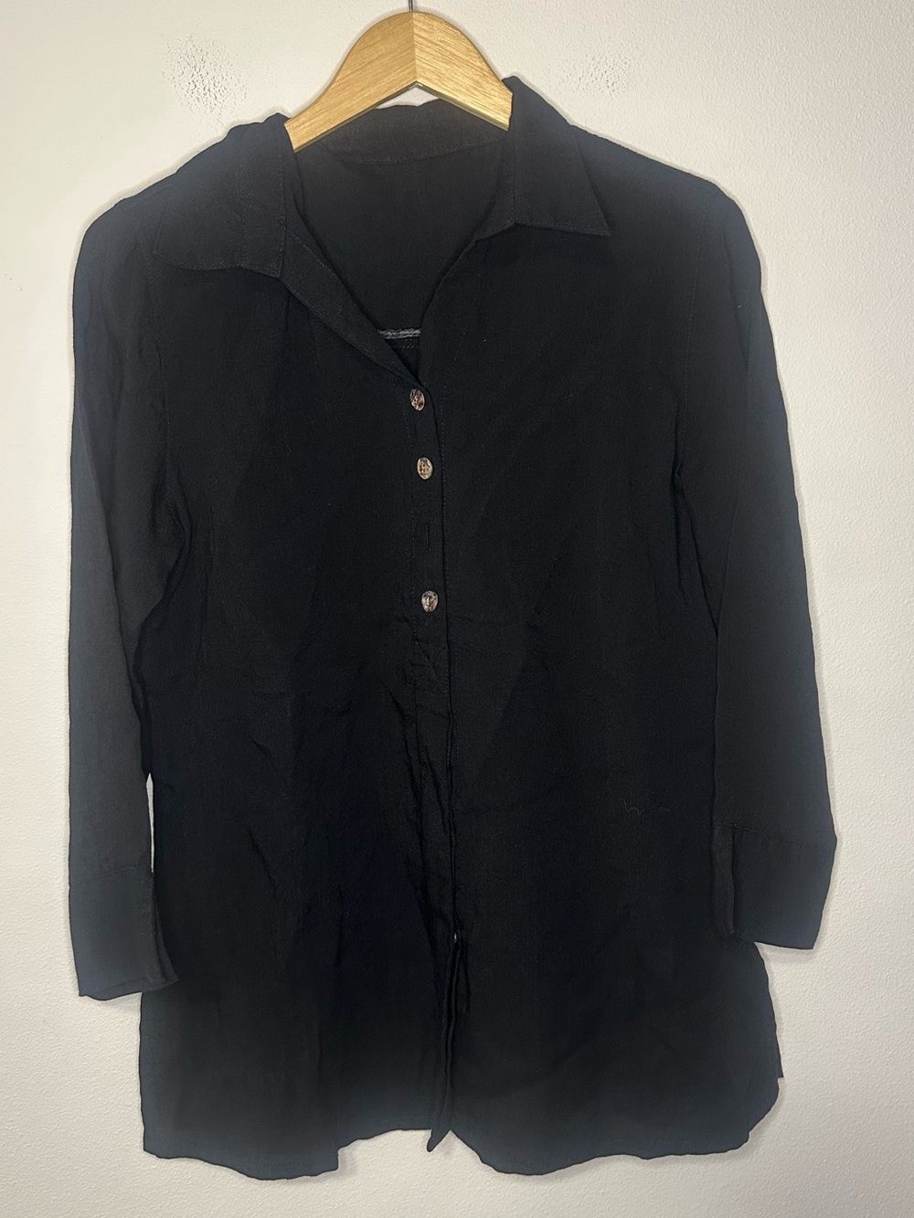 NWOT Fridaze linen redefined Eleanor 100% linen blouse AA192 resortwear black S